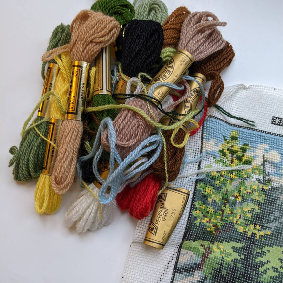 Vintage Tapex Vienna Canvas Needlepoint Kit Swiss Alps Cottage Forest Scene - Picture 8 of 10